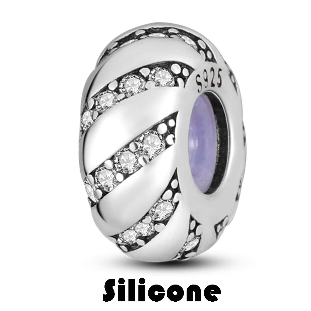 925 Sterling Silver Silicone Spacer Stopper Clip Charms Chamilia Beads Pure Ember