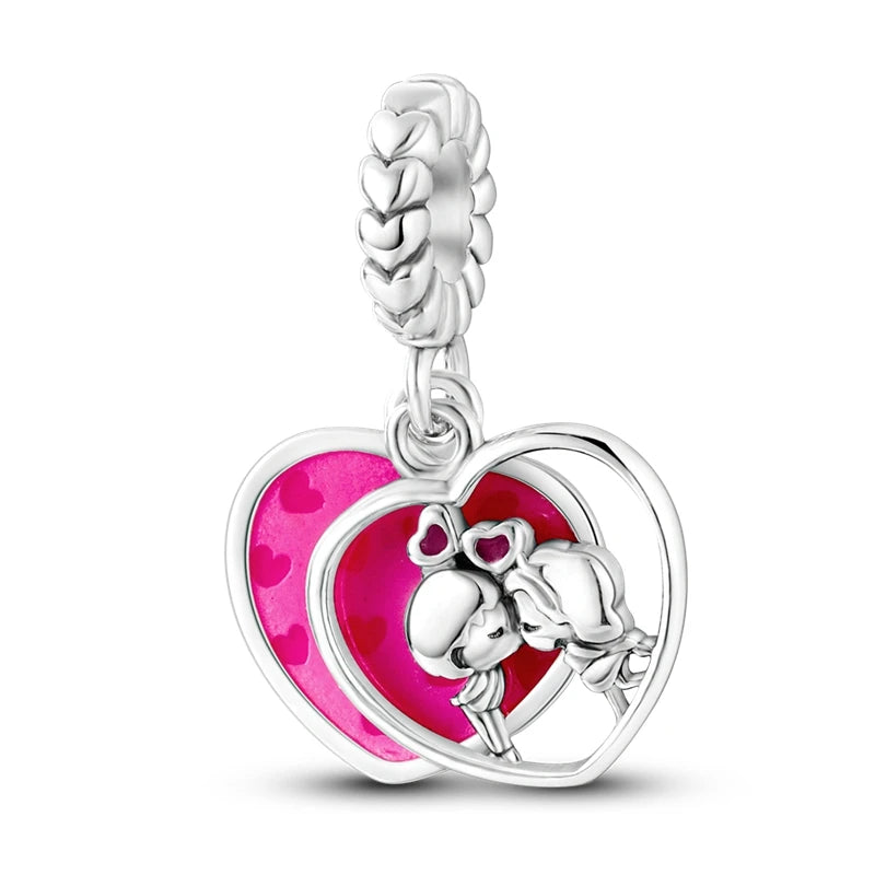 925 Sterling Silver Pink Series Colour Charms Beads Cut Girl Flower Pendant