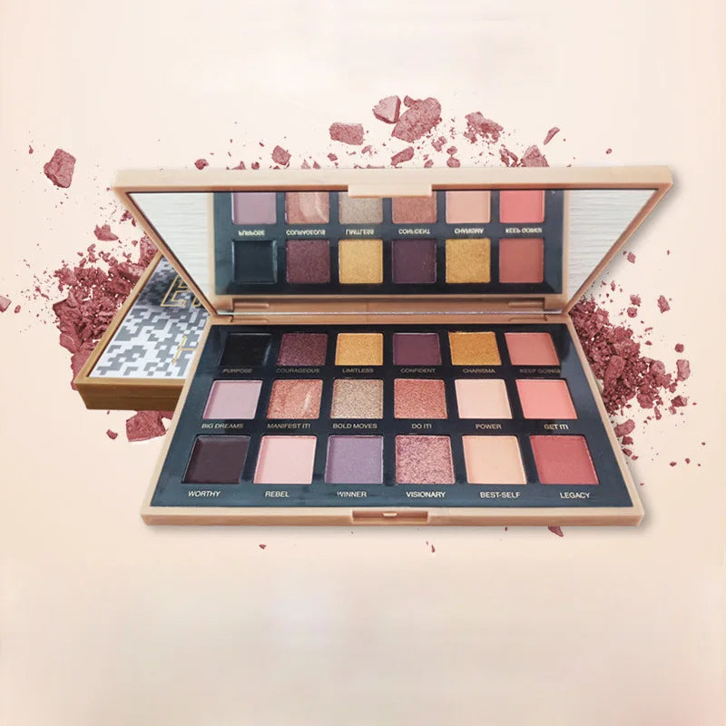 HUDA Beauty 18-Color Eyeshadow Palette Empowered Reverse Rose Pearlescent Rose Gold Finish for Smokey Eye Makeup Pure Ember