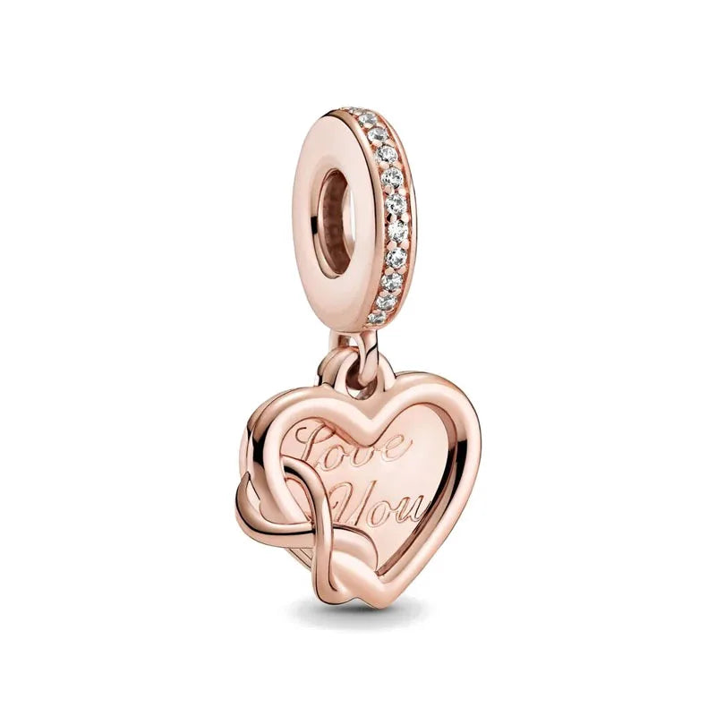New Original 925 Silver Plated Rosegold Heart, Bird, Butterfly Beads Flower Charms Pure Ember