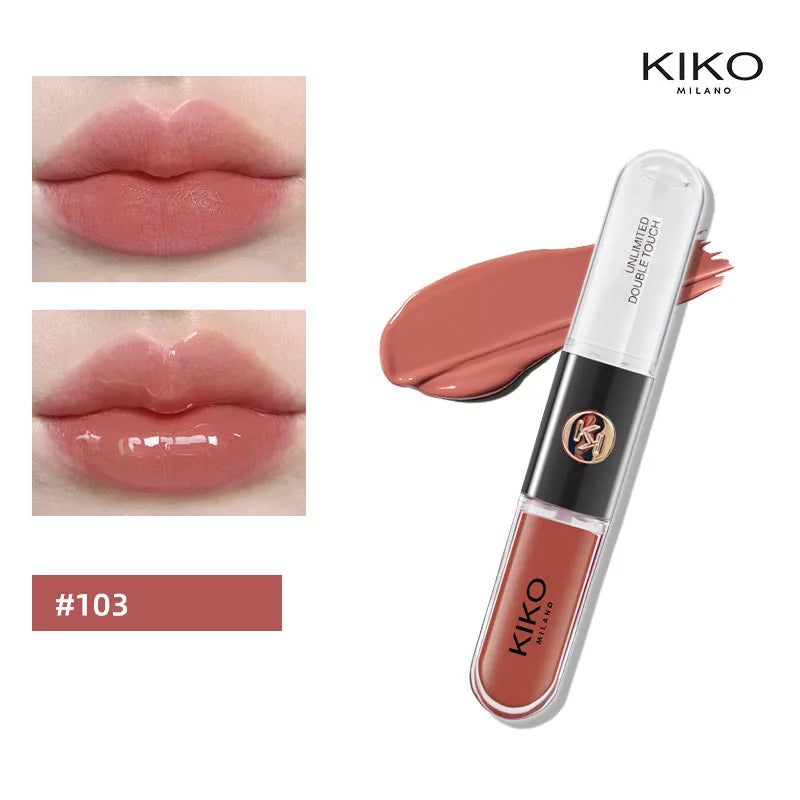 Hot Kiko Double-Headed Lipstick, Lip Gloss Non-Fading Oil Sexy Rich Lip Gloss Milk Tea Bean Paste Naked Makeup Pure Ember