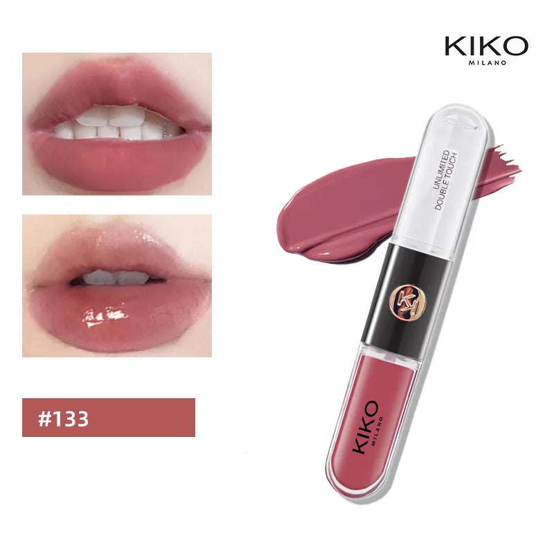 Hot Kiko Double-Headed Lipstick, Lip Gloss Non-Fading Oil Sexy Rich Lip Gloss Milk Tea Bean Paste Naked Makeup Pure Ember