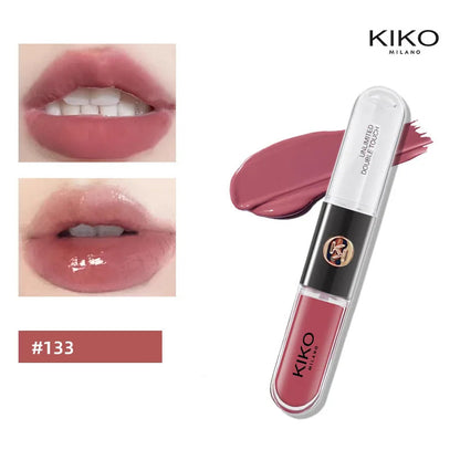 Hot Kiko Double-Headed Lipstick, Lip Gloss Non-Fading Oil Sexy Rich Lip Gloss Milk Tea Bean Paste Naked Makeup Pure Ember