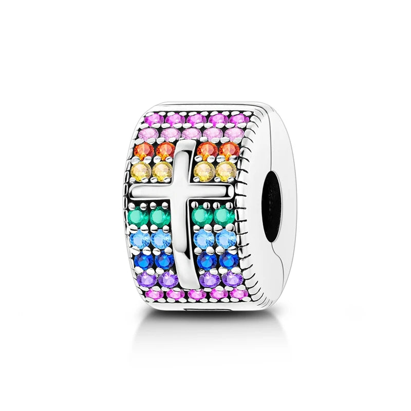 925 Sterling Silver Clasp Stone CZ Clip Charm Zircon Star Butterfly Bead Pure Ember