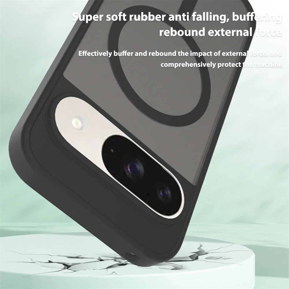 Black phone case with text on a light green background