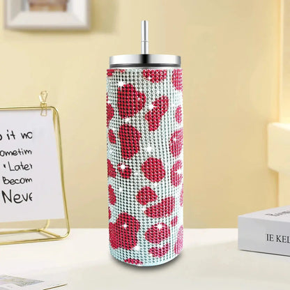 Tumbler with red heart pattern on a white background