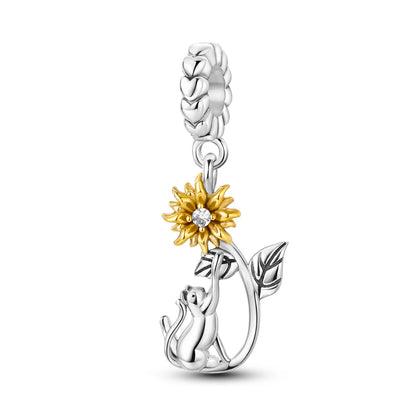 925 Sterling Silver Golden Sunflowers Heart Charms Pure Ember pandora style cat playing with sunflower 