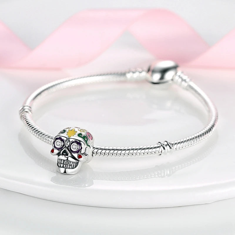 Charms 925 Sterling Silver Luminous Skull Bead Pendant Jewelry Fit Original 925 Bracelet For Women DIY Party Gifts Pure Ember