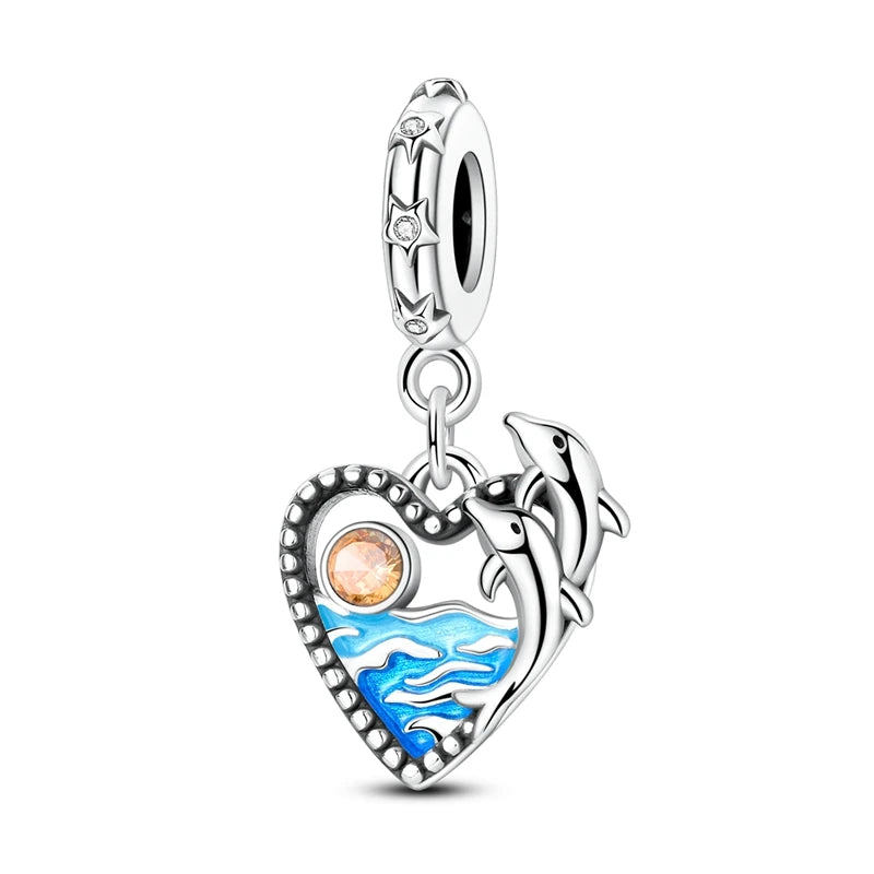 sea collection pandora heart charm with sea sun and dolphins sterling silver 