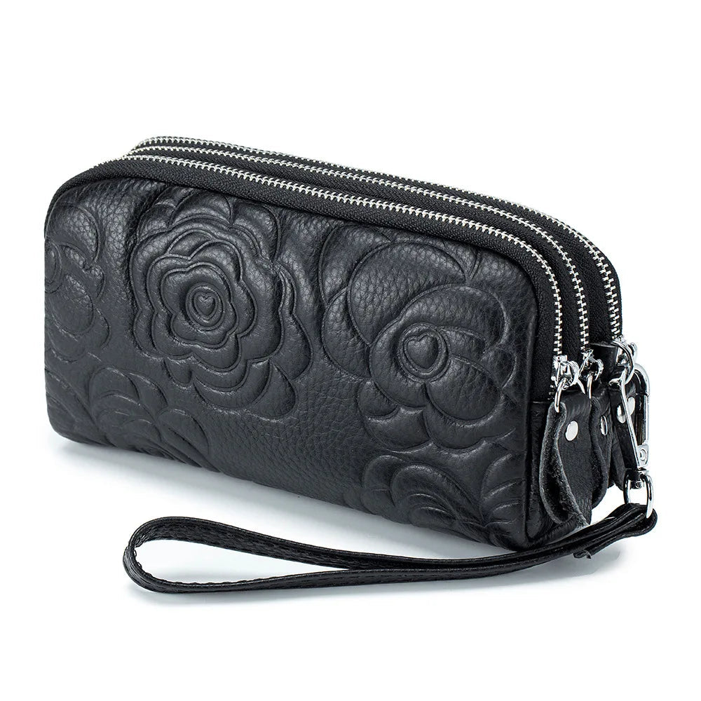 Genuine Leather Wallet Handbags For Women Embossing Pure Ember