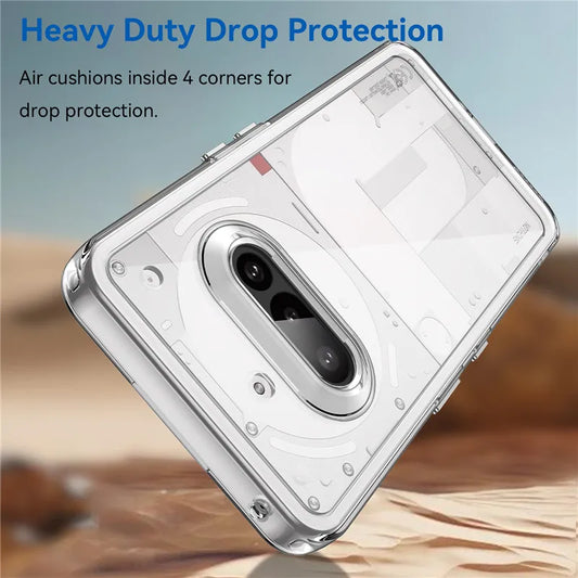 Phone case with heavy duty drop protection feature on a blurred background