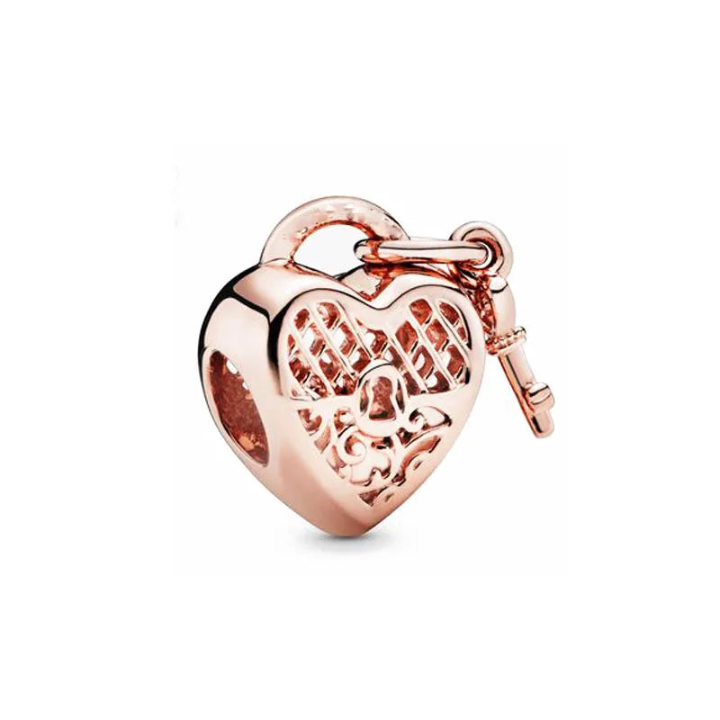 New Original 925 Silver Plated Rosegold Heart, Bird, Butterfly Beads Flower Charms Pure Ember