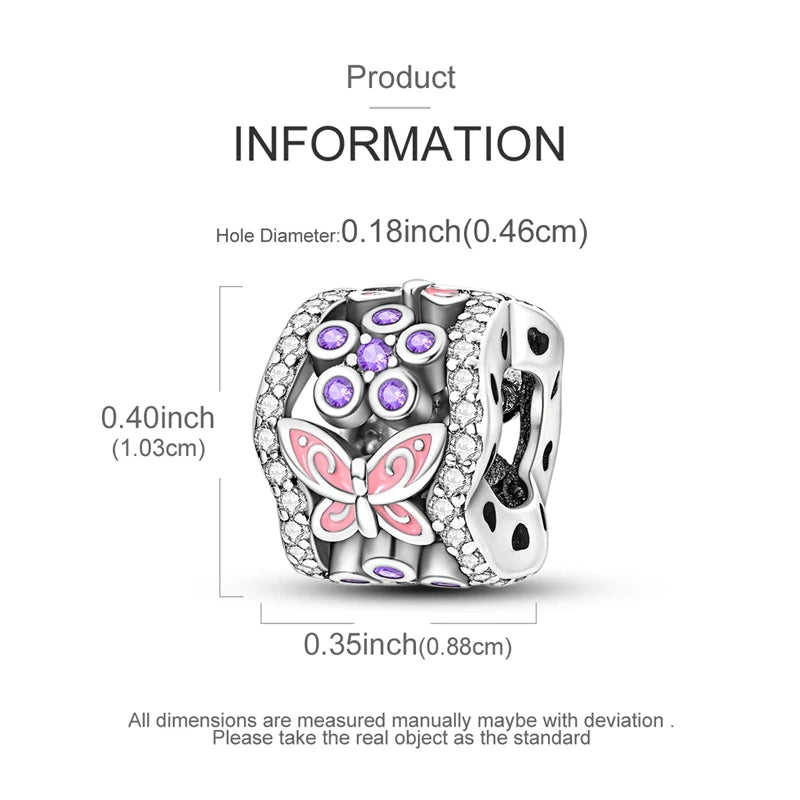 925 Sterling Silver Charms Bead Luminous Butterfly Dangle Fit Pure Ember