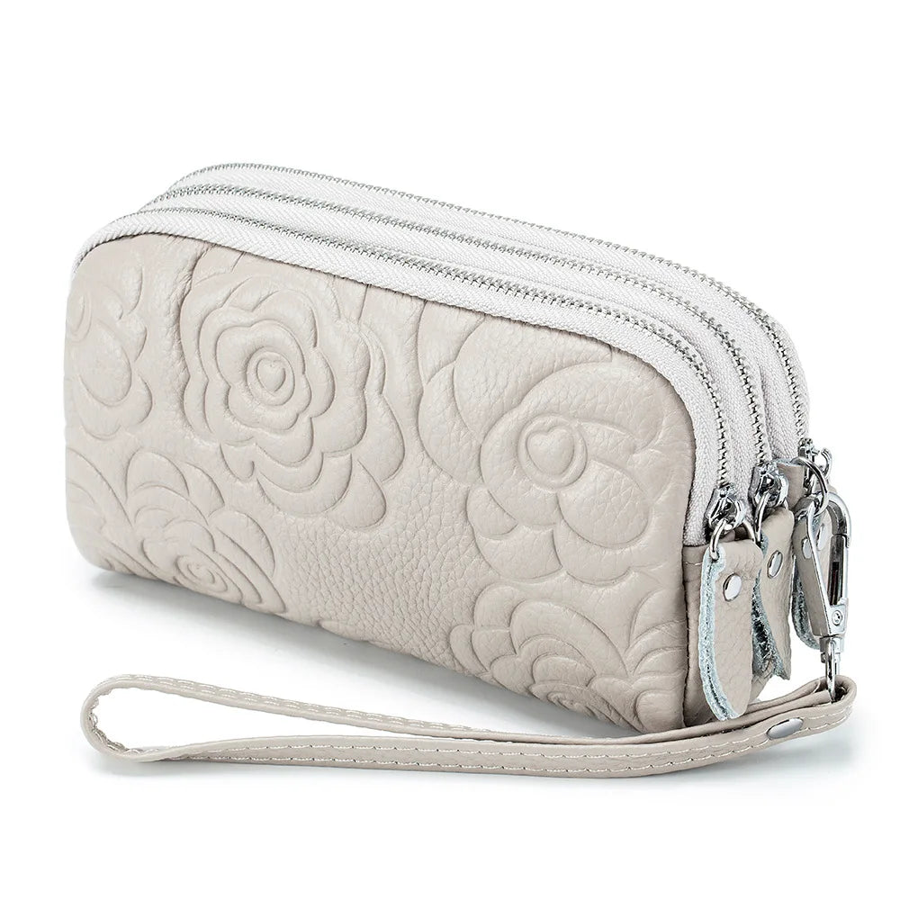 Genuine Leather Wallet Handbags For Women Embossing Pure Ember