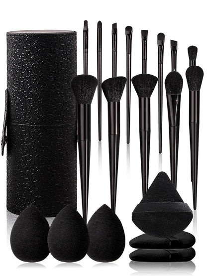 Black 20-piece makeup tool set: 13 makeup brushes +3 pieces of beauty eggs +3 pieces of powder puff +1 piece of storage bucket Pure Ember
