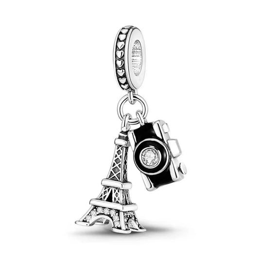 Charm with Eiffel Tower and camera design on a white background
