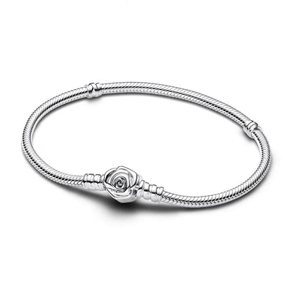 rose Silver bracelet with a rose charm on a white background