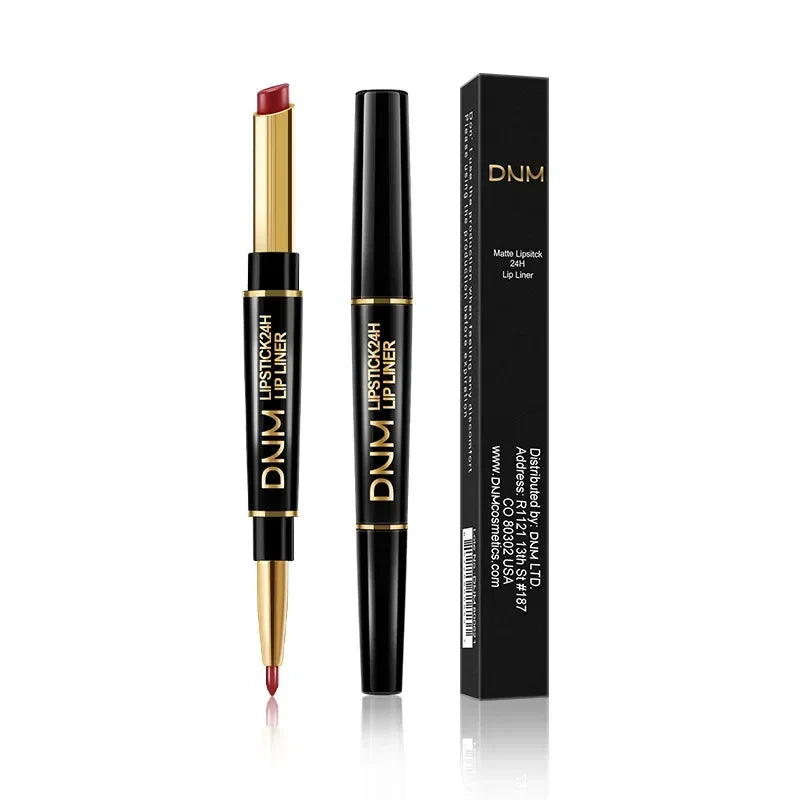 DNM Double-ended Matte Lipstick Pencil Non-stick Cup Long Lasting Lipstick Lip Liner Waterproof 2 In 1 Lip Stain Pencil Pure Ember