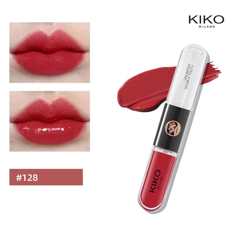 Hot Kiko Double-Headed Lipstick, Lip Gloss Non-Fading Oil Sexy Rich Lip Gloss Milk Tea Bean Paste Naked Makeup Pure Ember