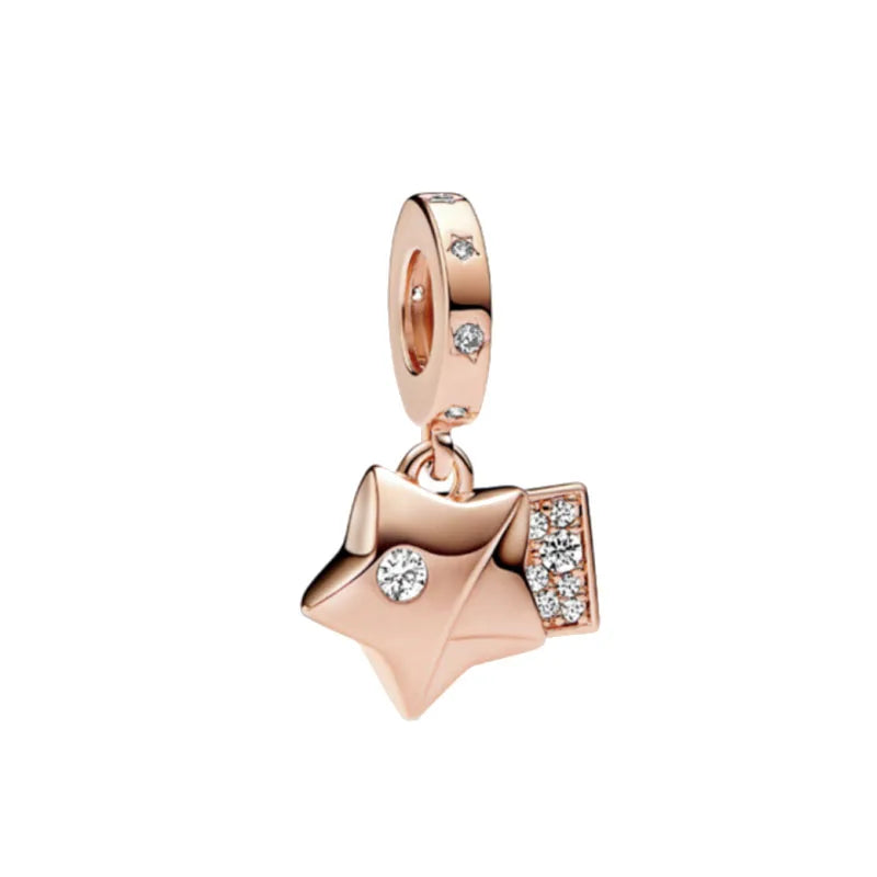 Exquisite rose gold-plated pink star moon peace heart-shaped pendants 925 silver Pure Ember