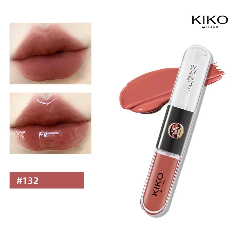 Hot Kiko Double-Headed Lipstick, Lip Gloss Non-Fading Oil Sexy Rich Lip Gloss Milk Tea Bean Paste Naked Makeup Pure Ember