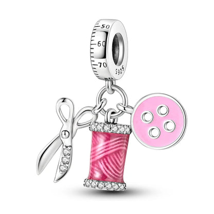 925 Sterling Silver Pink Series Colour Charms Beads Cut Girl Flower Pendant