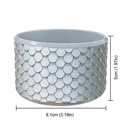Stanley Decorative pot with fish scale pattern and measurements on a white background