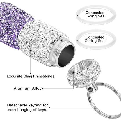 Bling Keychain Pill Box 2 Compartments Small Travel Pill Case Organizer Crystal Diamond Medicine Bottle Pill Bottle Keychain Pure Ember