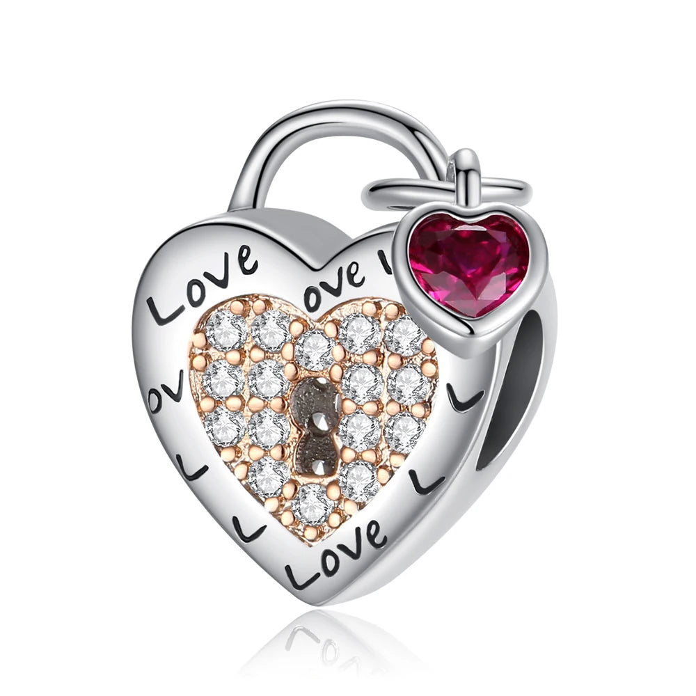 Sparkling Rose Gold Pavé Triple-row Beads Pink Gem Entwined Hearts Charm Fits Brand Bracelet Pure Ember