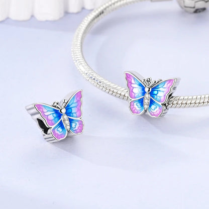925 Sterling Silver Pink Charms Bead Butterfly Fairy Elephant Fox Pendants Pure Ember