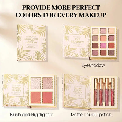 3-Page Makeup Magic Book - 19-in-1 Cosmetics Set (12 Eyeshadows, 3 Lips, 4 Contour Blushes) Pure Ember