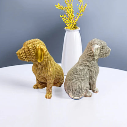 Beaded Resin Dog Statue gold and silver