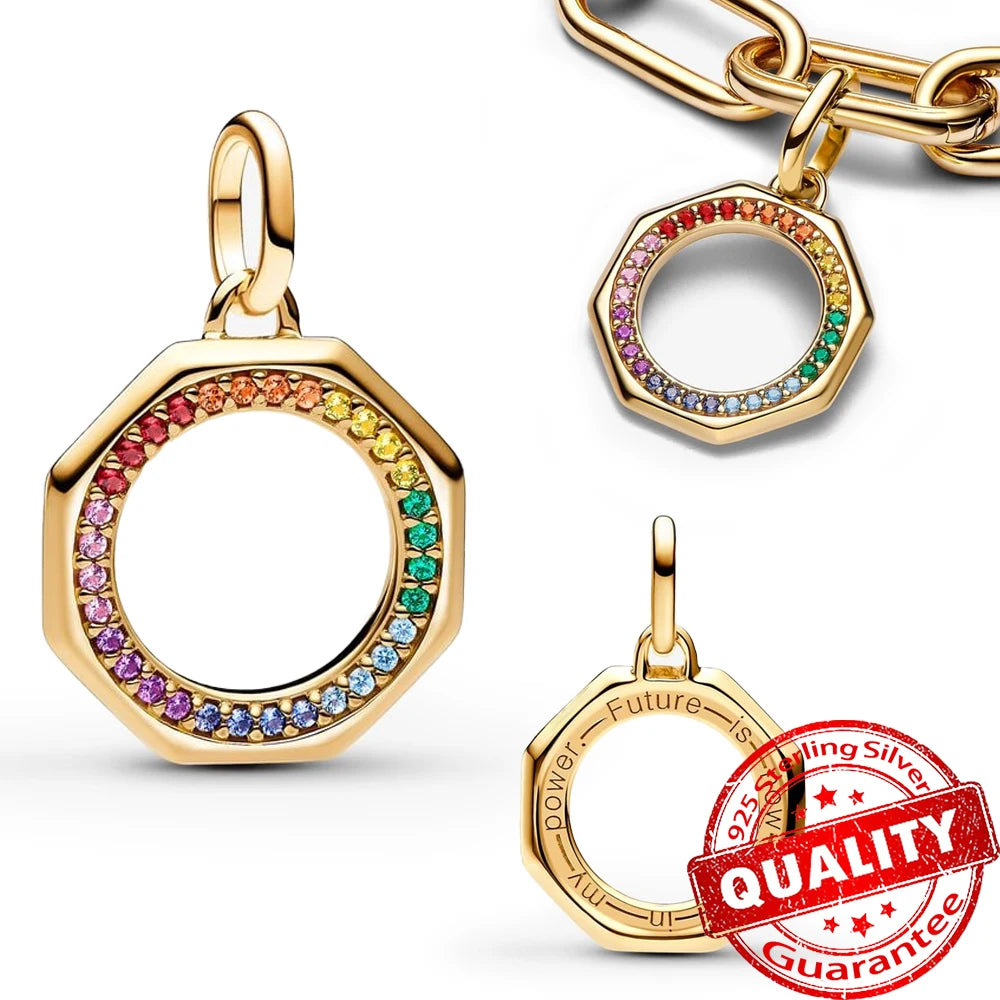 Sparkling Gold Monstera Leaf Charm Fit Original Bracelet 925 Sterling Silver Shark Tooth Mini Charms Pure Ember