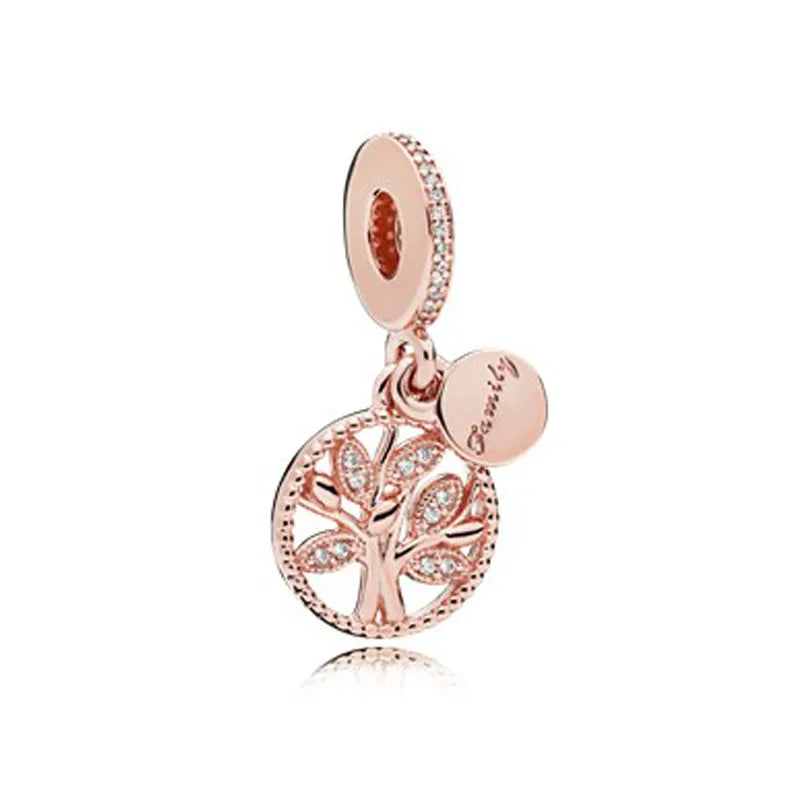 New Original 925 Silver Plated Rosegold Heart, Bird, Butterfly Beads Flower Charms Pure Ember