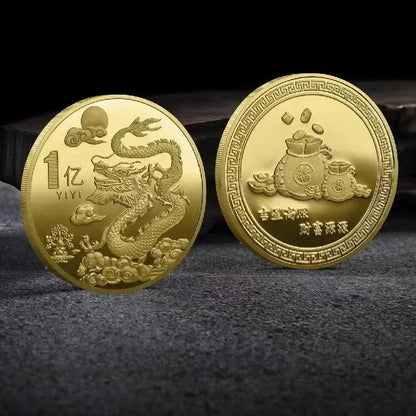 Chinese Coins Dragon Phoenix for Luck Commemorative Metal Craft Embossed Collectible Coins Pure Ember