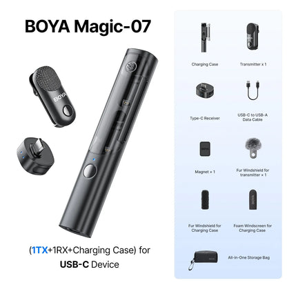 BOYA Magic-07 microphone set with accessories on a white background