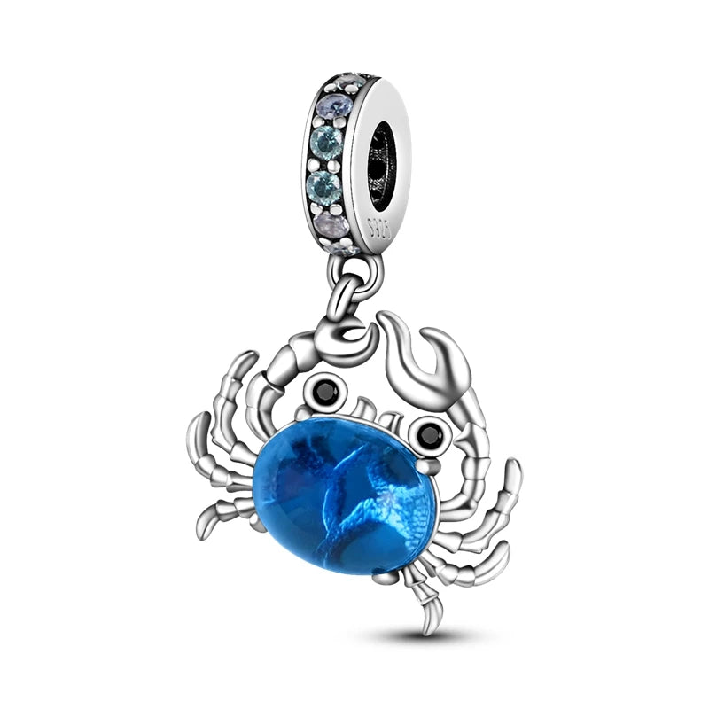 925 Sterling Silver Ocean Blue Sea Octopus Turtle Mermaid Charms Pure Ember pandora style  bue crab