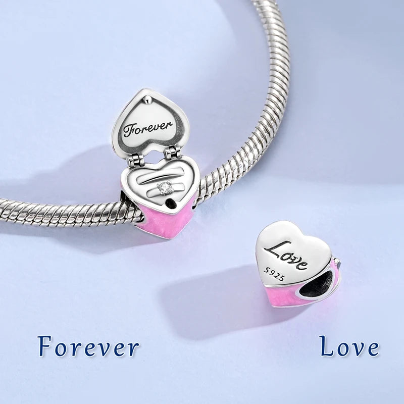 925 Sterling Silver Pink Charms Bead Butterfly Fairy Elephant Fox Pendants Pure Ember