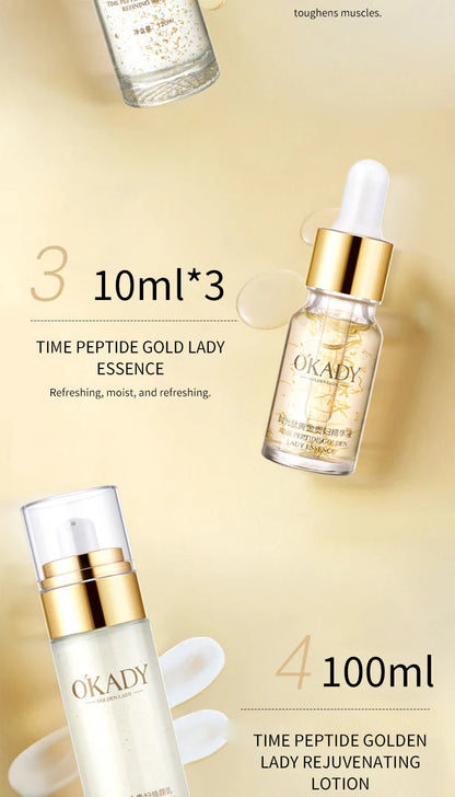 Oppe Time Peptide Gold Lady 10 Piece Set Hydrating Skin Care Set Box Moisturizing Repair Cosmetics Brightening Skin Nourishing Skin Unisex Sensitive Skin Suitable Deep Hydrating Gift Box Pure Ember