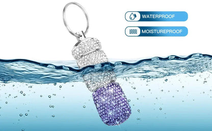 Bling Keychain Pill Box 2 Compartments Small Travel Pill Case Organizer Crystal Diamond Medicine Bottle Pill Bottle Keychain Pure Ember