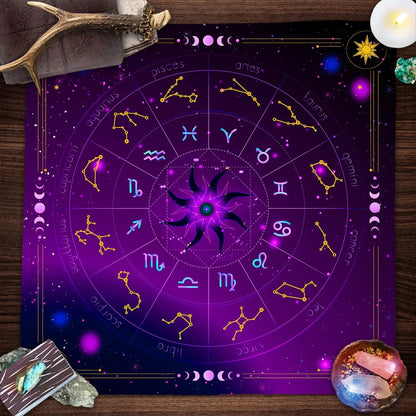 Sun Moon Starry Sky  Tarot Altar Cloth 12 Constellations Spread Tarot Reading Cloth Witchcraft Oracle Cards Pad  Home Room Decor Pure Ember