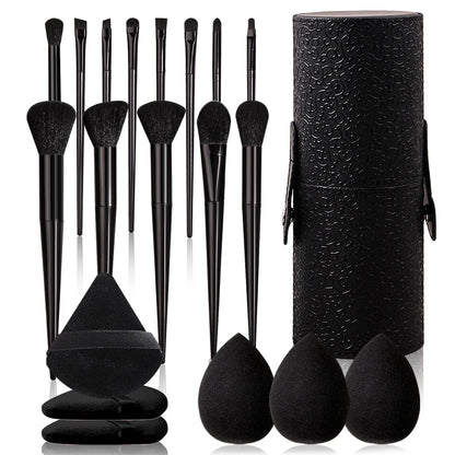 Black 20-piece makeup tool set: 13 makeup brushes +3 pieces of beauty eggs +3 pieces of powder puff +1 piece of storage bucket Pure Ember