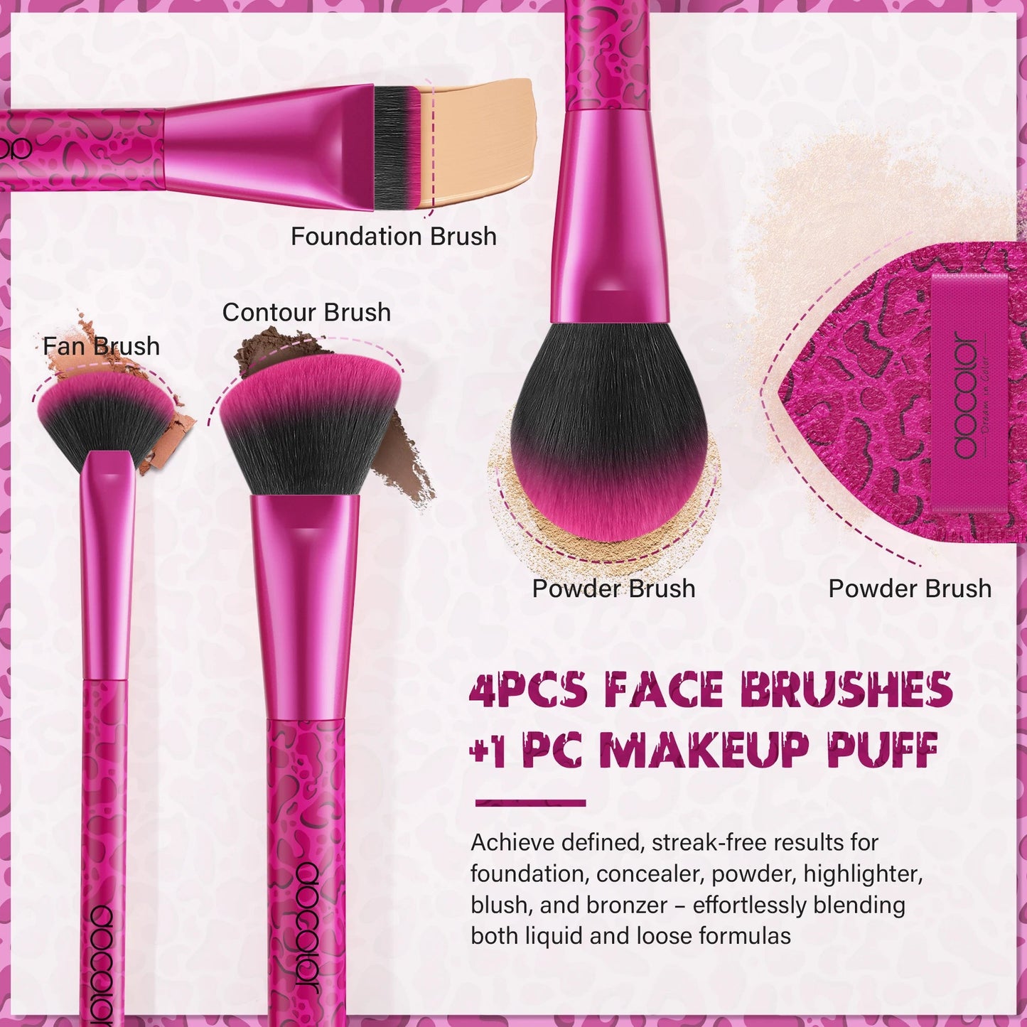 Docolor 12pcs Leopard Pink Face Makeup Brush Eyeshadow Utral Thin Foundation Brush Blush Powder Concealer Eyeliner Makeup Brush Pure Ember