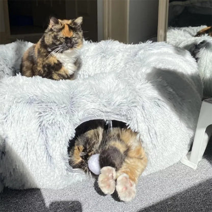 Plush Cat Bed with Tunnel