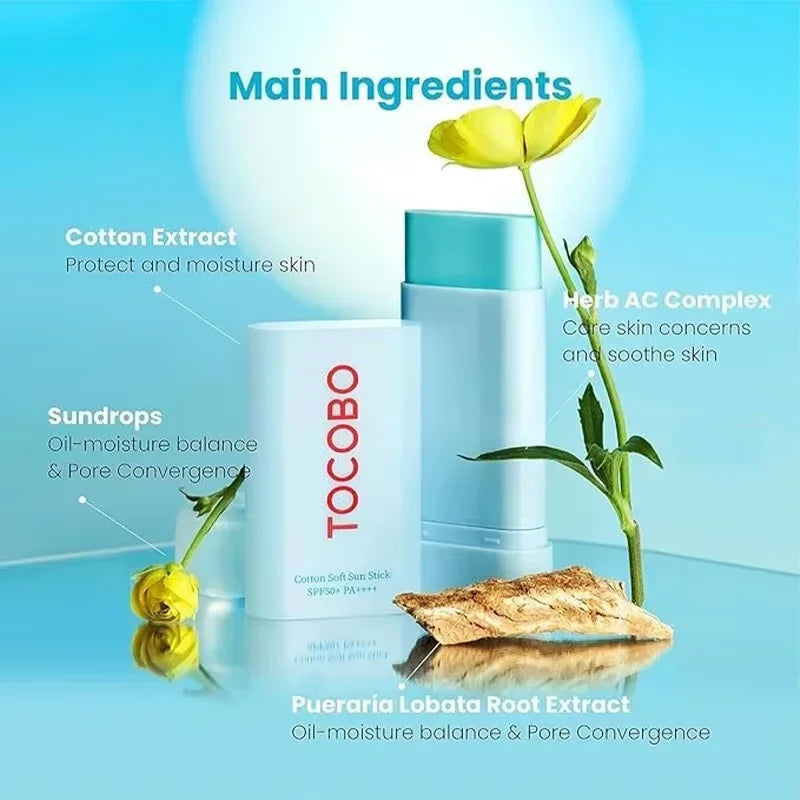 Korea Skincare Tocobo Cotton Soft Sun Stick SPF 50+ Water Sense Essence Sunscreen Oil Control Refreshing Non-greasy Moisturiser Pure Ember