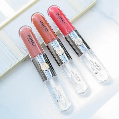 Hot Kiko Double-Headed Lipstick, Lip Gloss Non-Fading Oil Sexy Rich Lip Gloss Milk Tea Bean Paste Naked Makeup Pure Ember