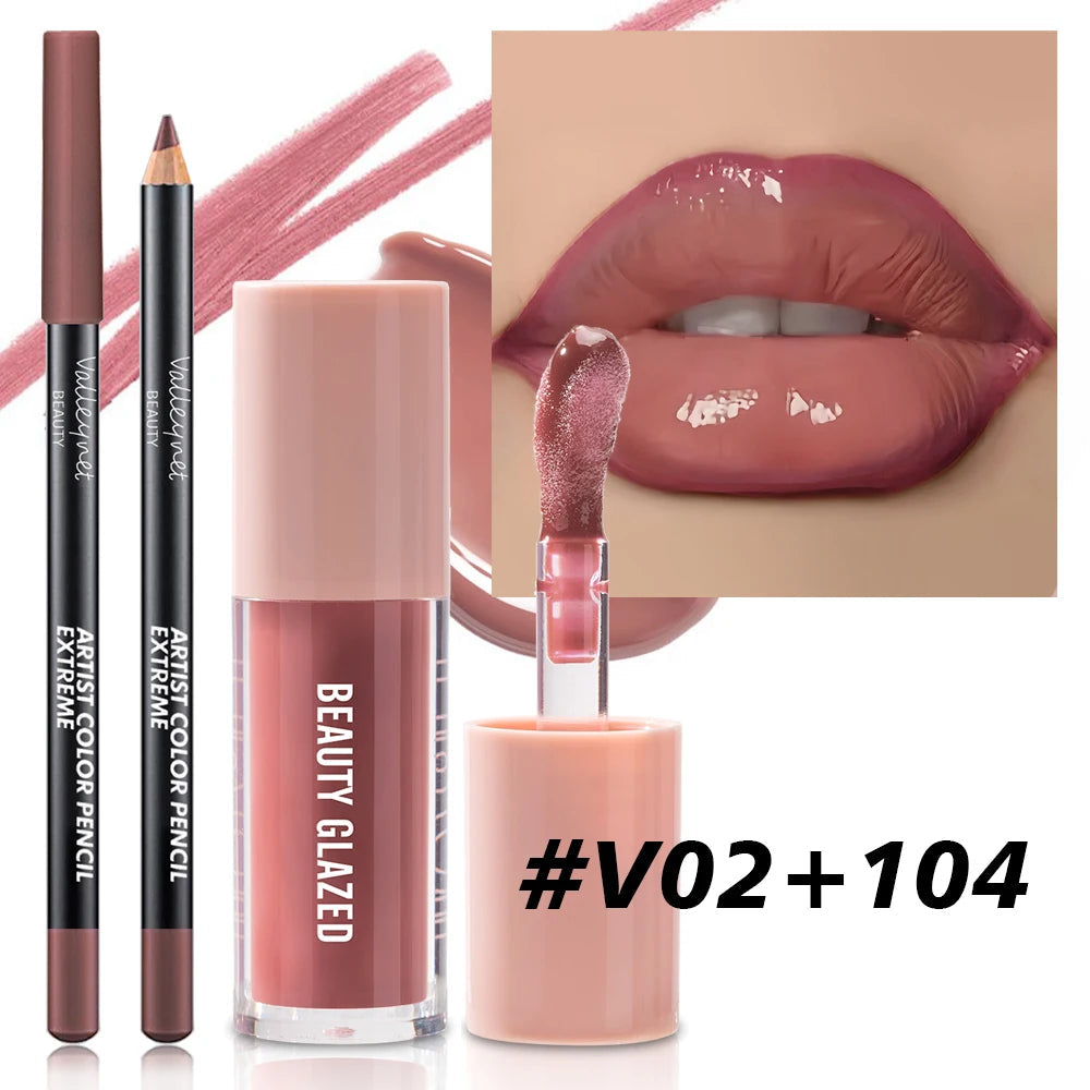2pcs/Set Velvet Texture Lip Liner & Lip Gloss Pure Ember