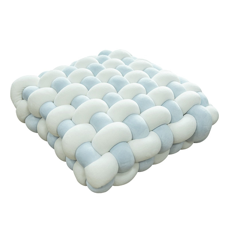 White & Light Blue Soft Hand-woven Knotted Cushion