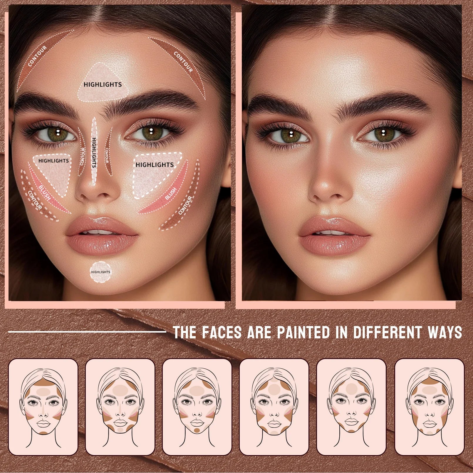 4pcs Contour Stick, Highlighter Stick, Blush Stick 4pcs Cream Contour Kit with Contour Brush, Contour, Non-greasy Pure Ember