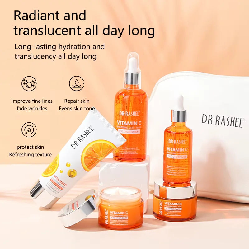DRRASHEL Vitamin C 5-Piece Makeup Bag Skincare Set Pure Ember